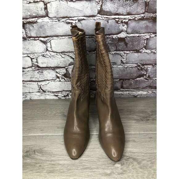 Frye Vintage Taupe Leather Woven Weaves Heel Western Boots Women Sz 35.5EU/5M US - Picture 3 of 16